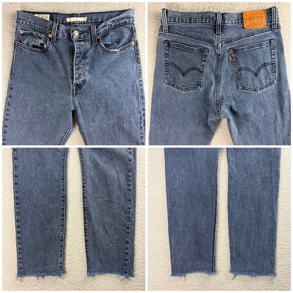 Levis Jeans Women 28 Blue Wedgie Raw Hem Stonewash High Rise Slim Straight Denim - Picture 9 of 11